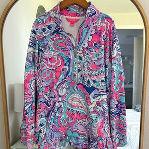 Lilly Pulitzer Bright Paisley Half-Zip Pullover - Hot Pink, Teal & Navy